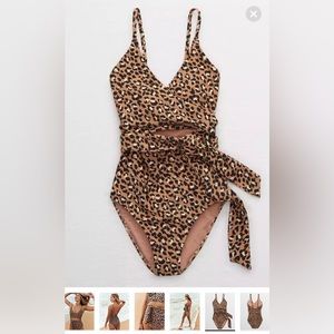 Aerie Leopard Wrap One Piece Swimsuit